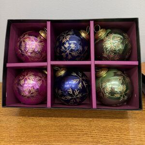 Christian Siriano Gold/Jewel Tone Glass Christmas Ornaments Snowflakes Set of 6
